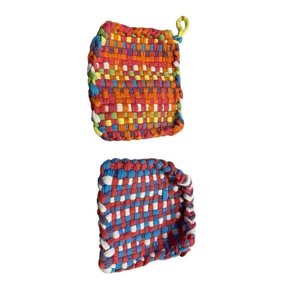 Hand Woven Pot Holder Set 2Pc Multicolored Kitchenware - Picture 4 of 5
